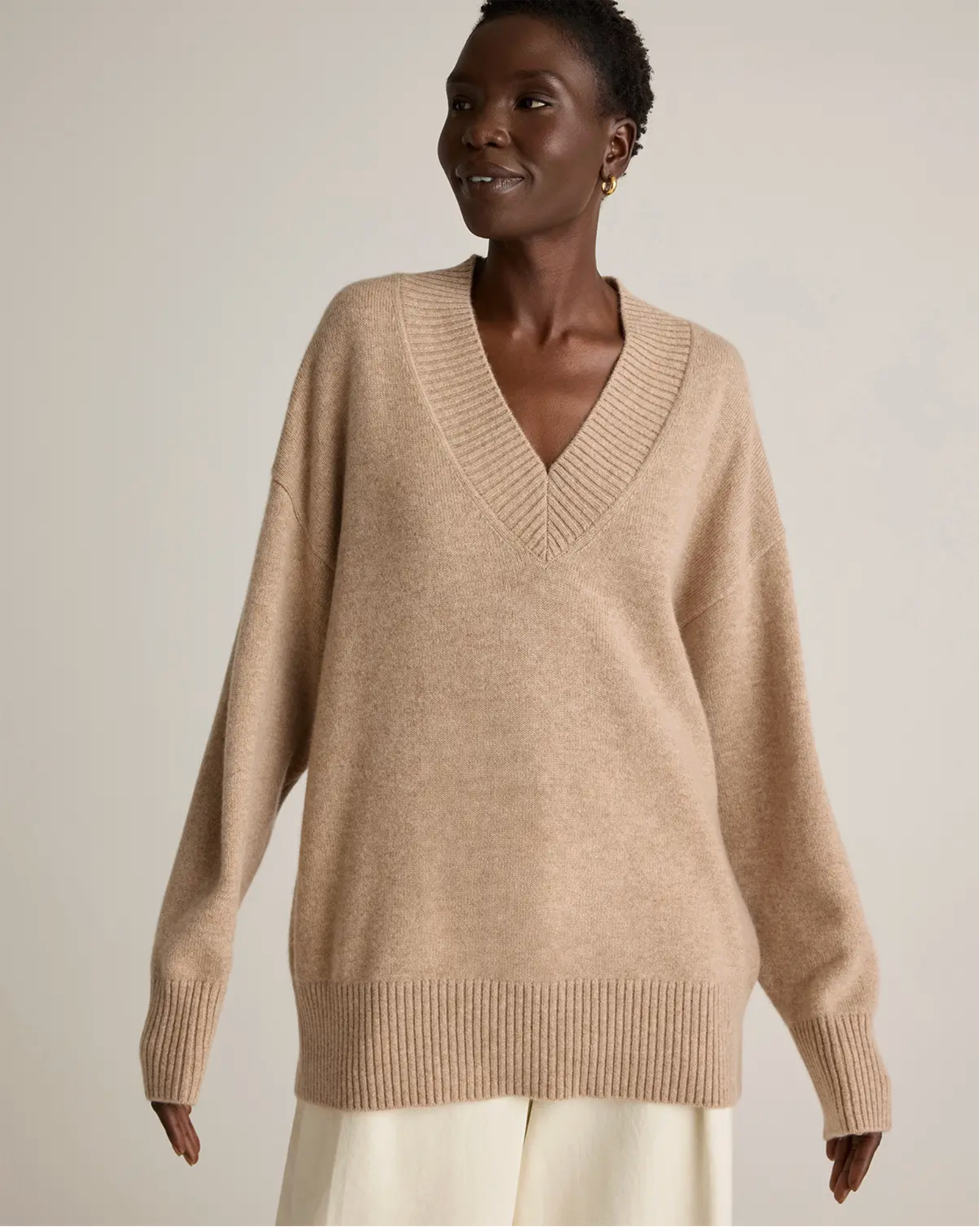 Mongolian Cashmere Oversized V-Neck Sweater - Image 3