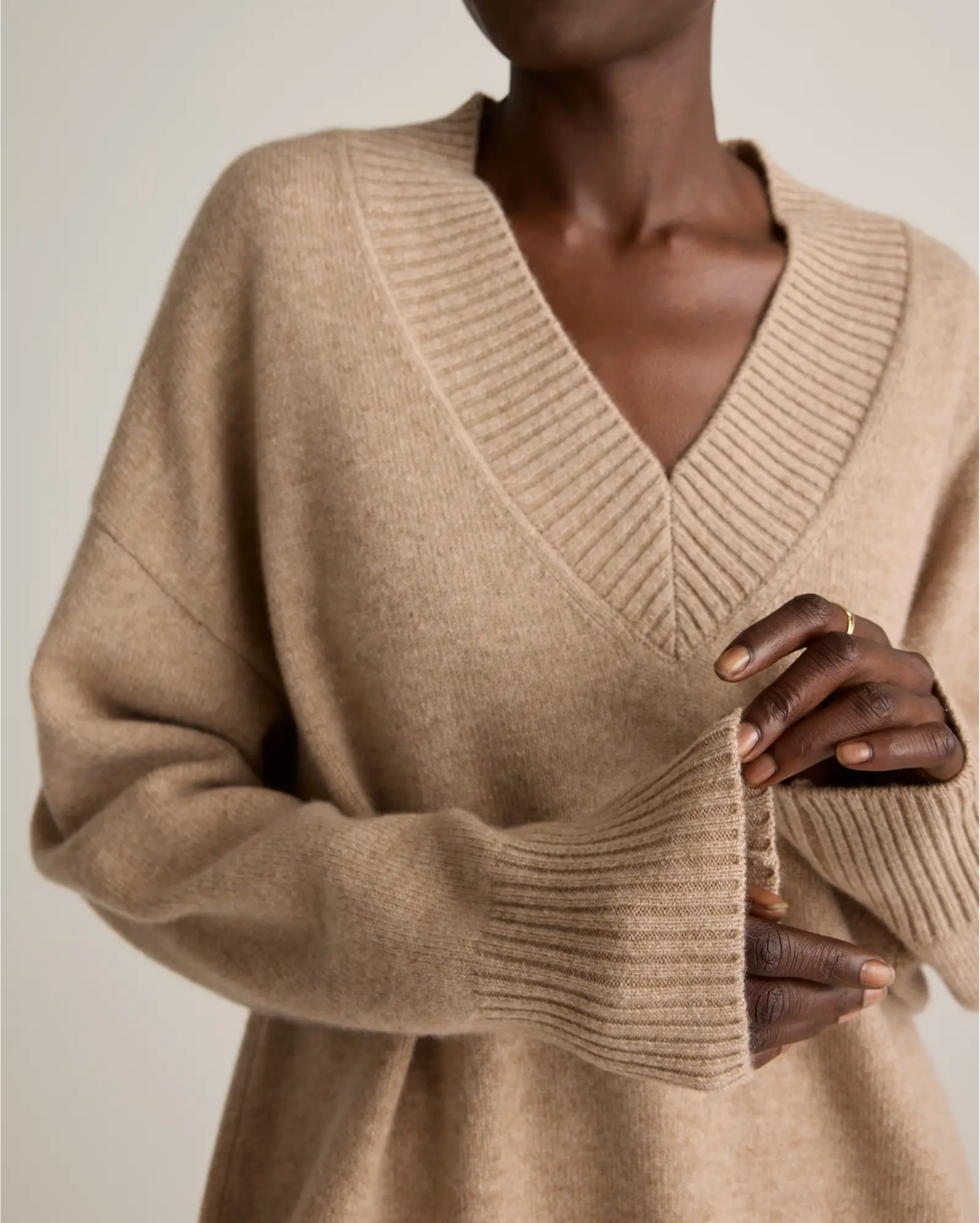 Mongolian Cashmere Oversized V-Neck Sweater - Image 5