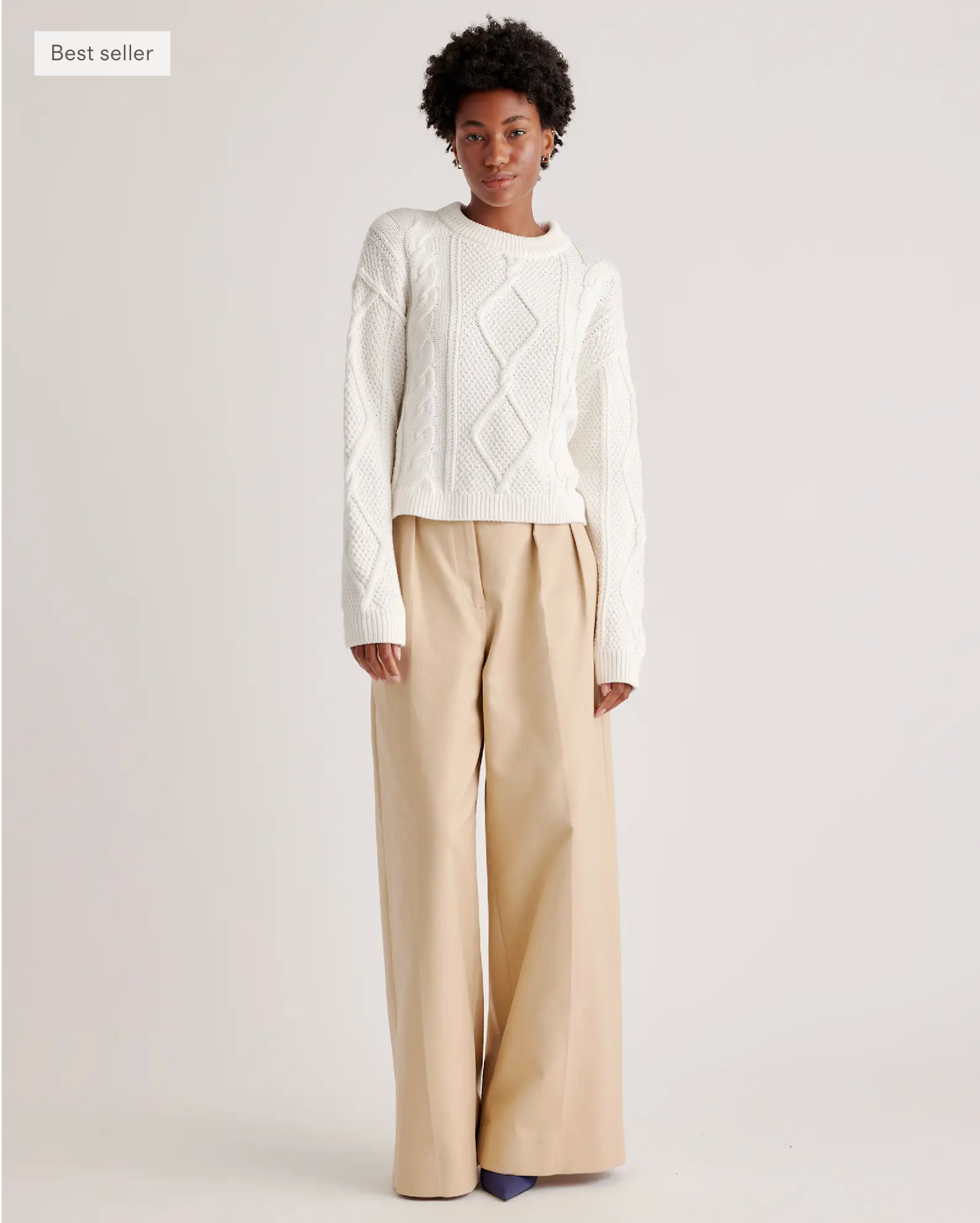 Organic Cotton Cropped Cable Crew Sweater - Image 2