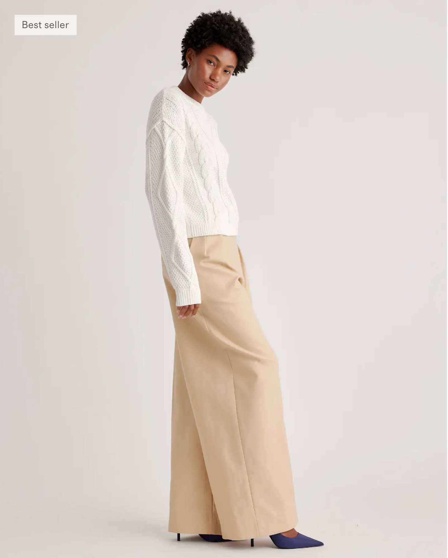 Organic Cotton Cropped Cable Crew Sweater - Image 5