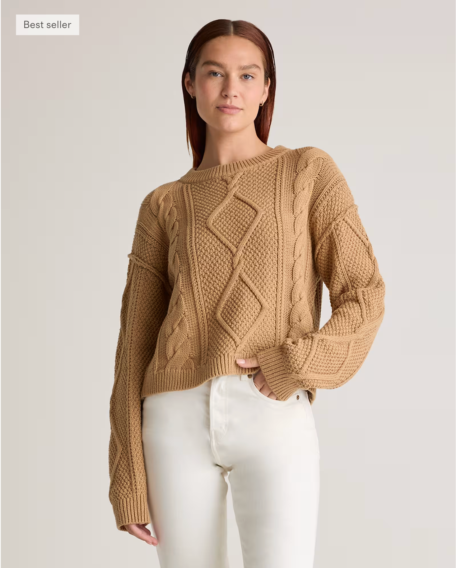 Organic Cotton Cropped Cable Crew Sweater - Image 8
