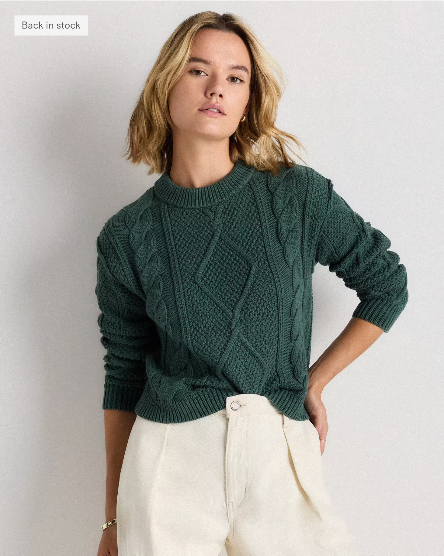 Organic Cotton Cropped Cable Crew Sweater - Image 10