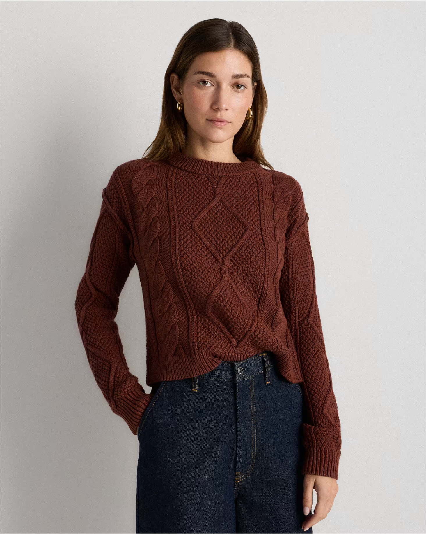 Organic Cotton Cropped Cable Crew Sweater - Image 11