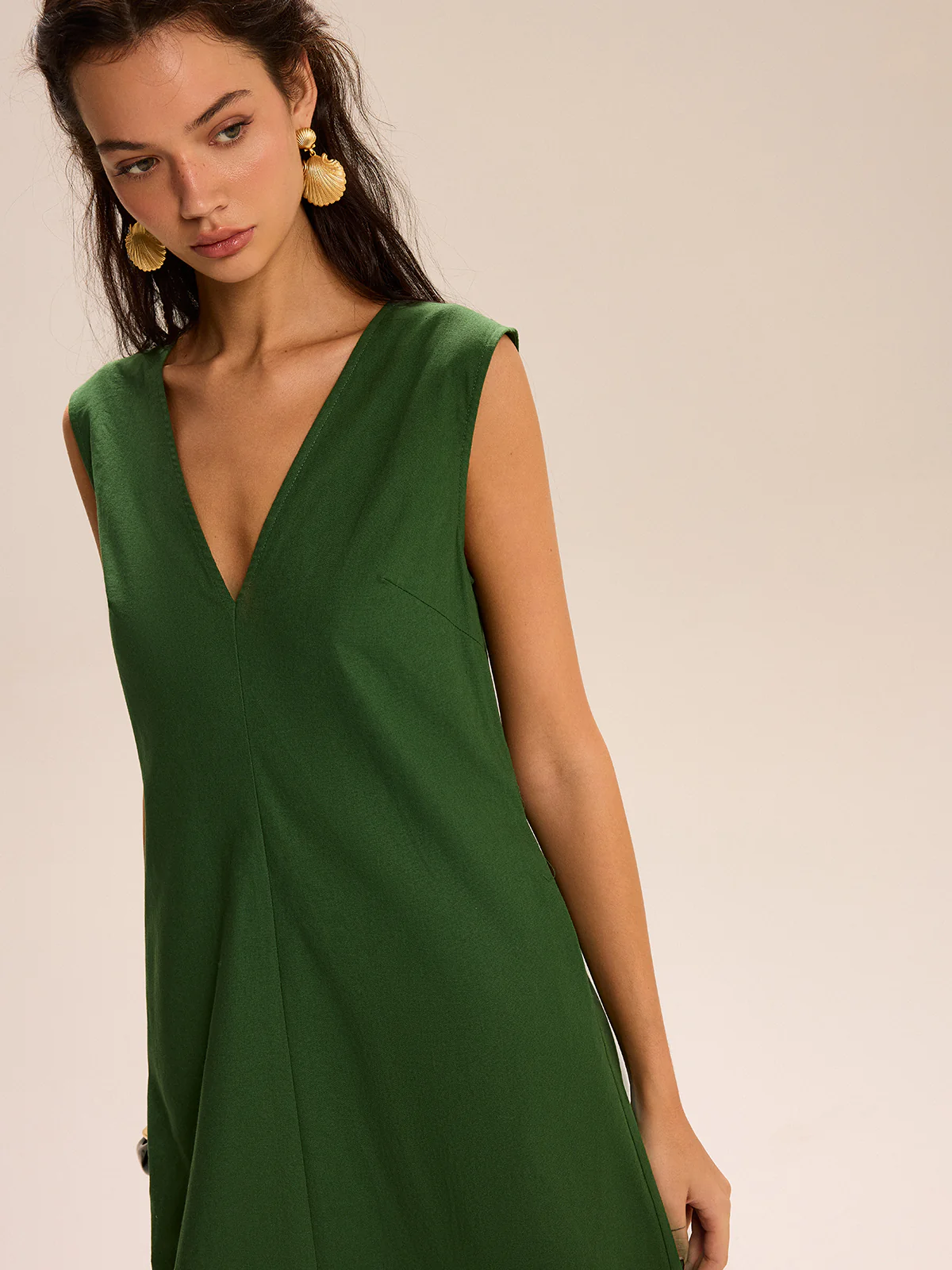 Linen & Cotton Pocketed V-Neck Maxi Dress - Image 7