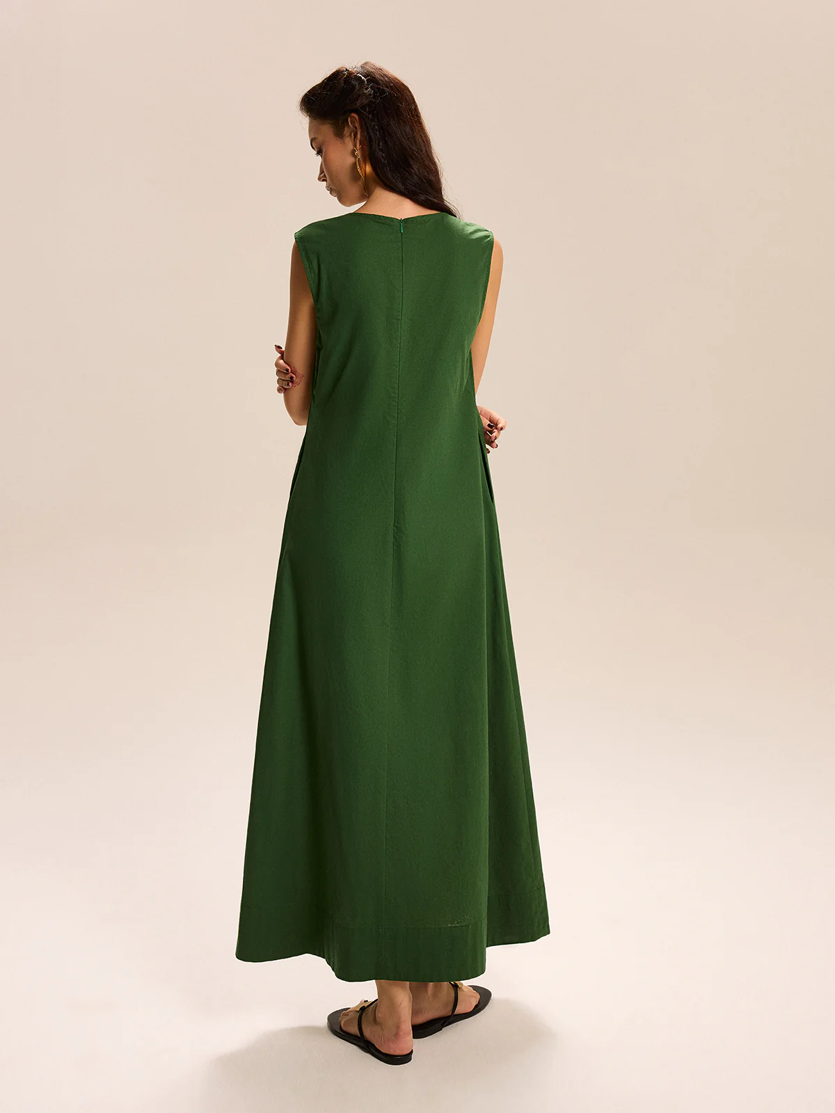 Linen & Cotton Pocketed V-Neck Maxi Dress - Image 8