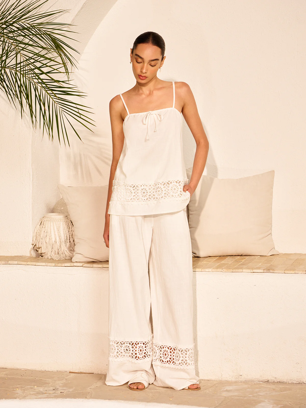 Cotton Pants Set With Lace Panels - Image 5