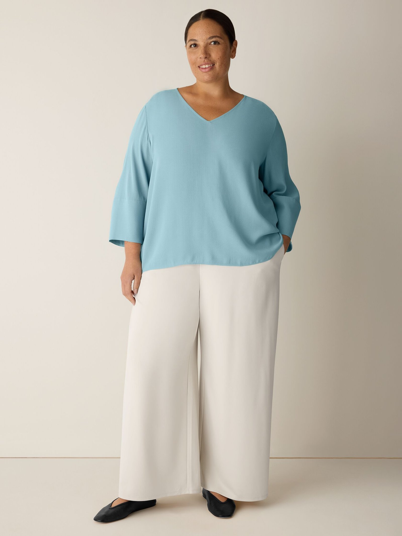 Silk Georgette Crepe V-Neck Top - Image 10