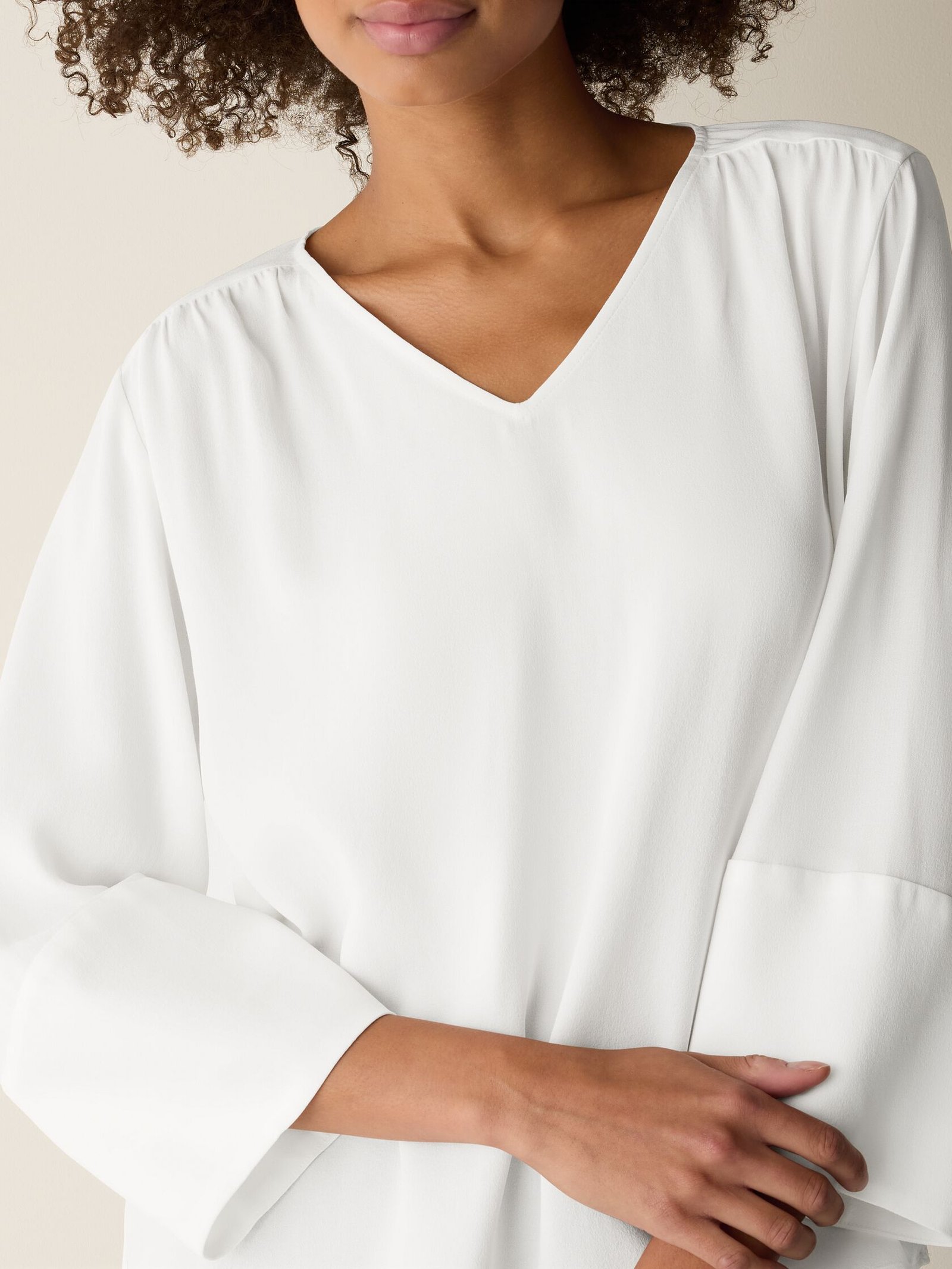 Silk Georgette Crepe V-Neck Top - Image 4