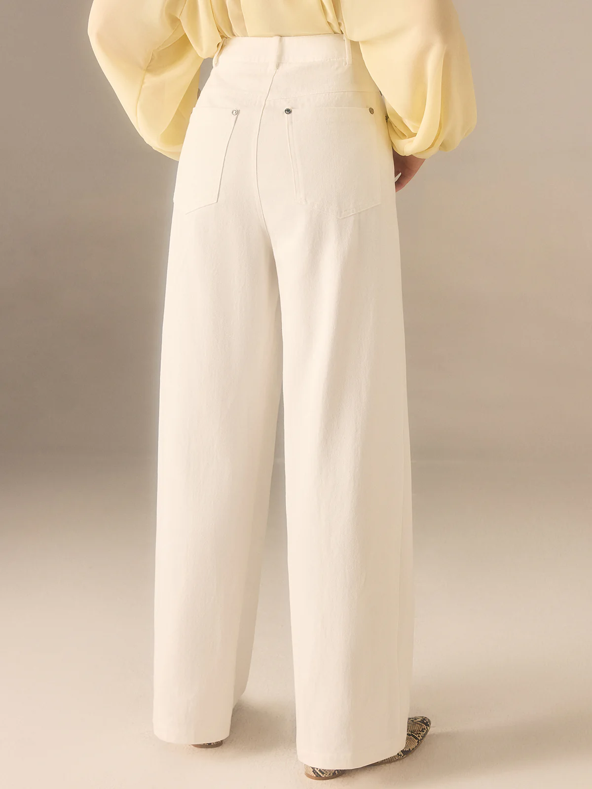 Cotton Twill Wide-Leg Pants with Metal Rivet Button - Image 6