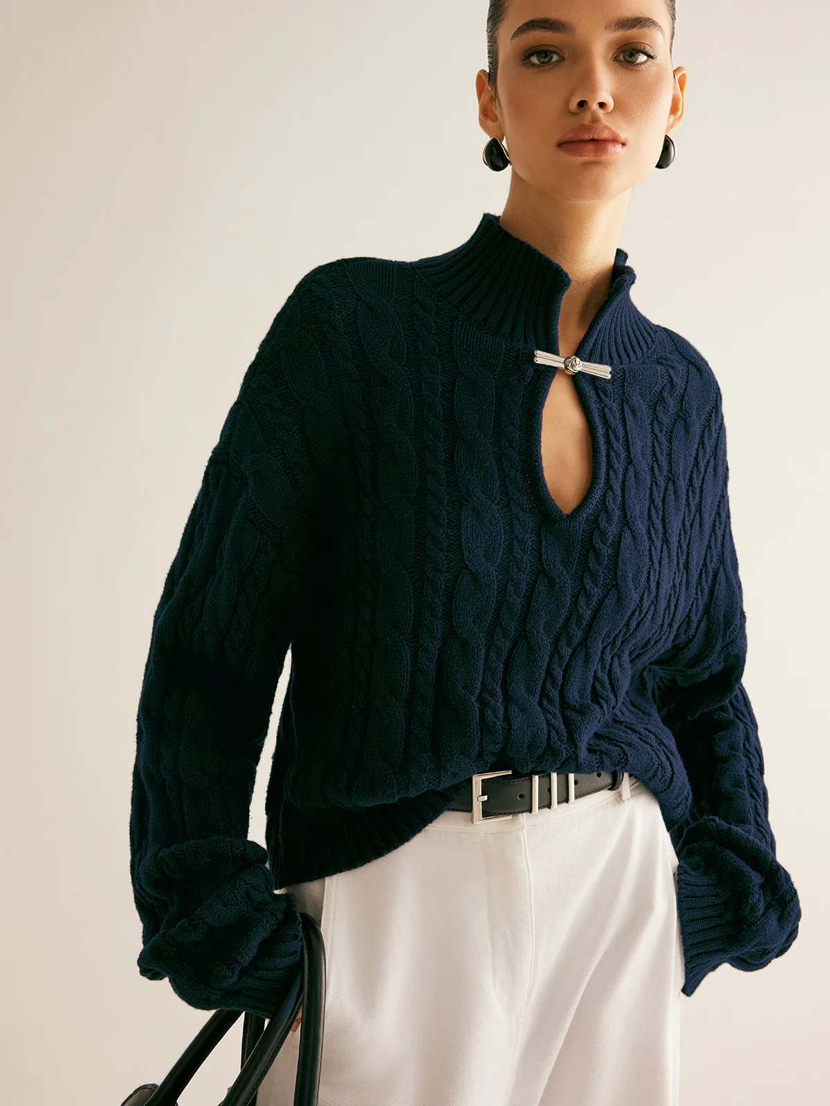 Cotton Keyhole Neckline Knit Top - Image 9