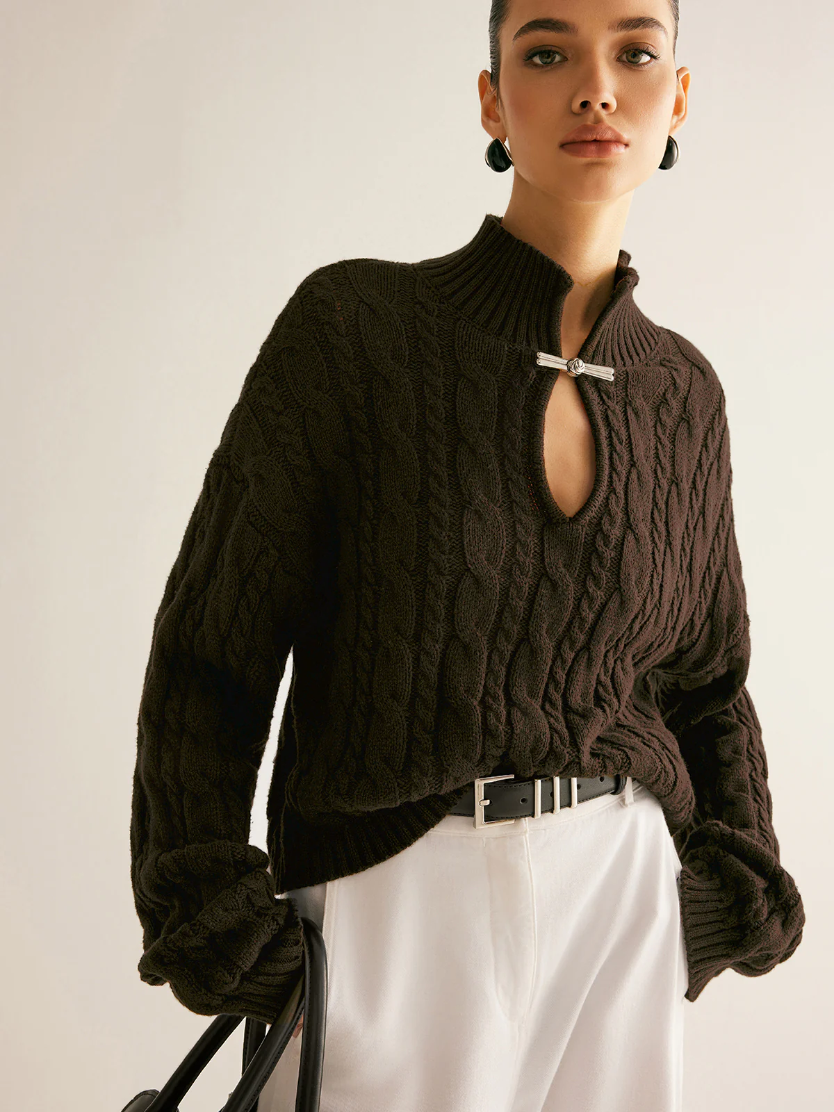 Cotton Keyhole Neckline Knit Top - Image 10