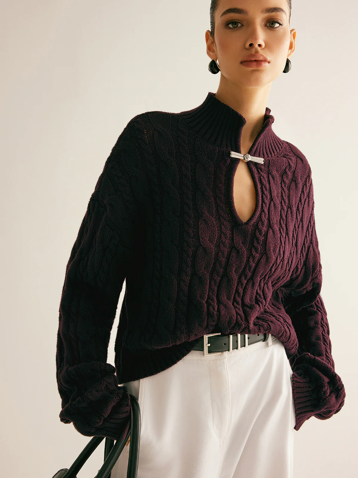 Cotton Keyhole Neckline Knit Top - Image 11