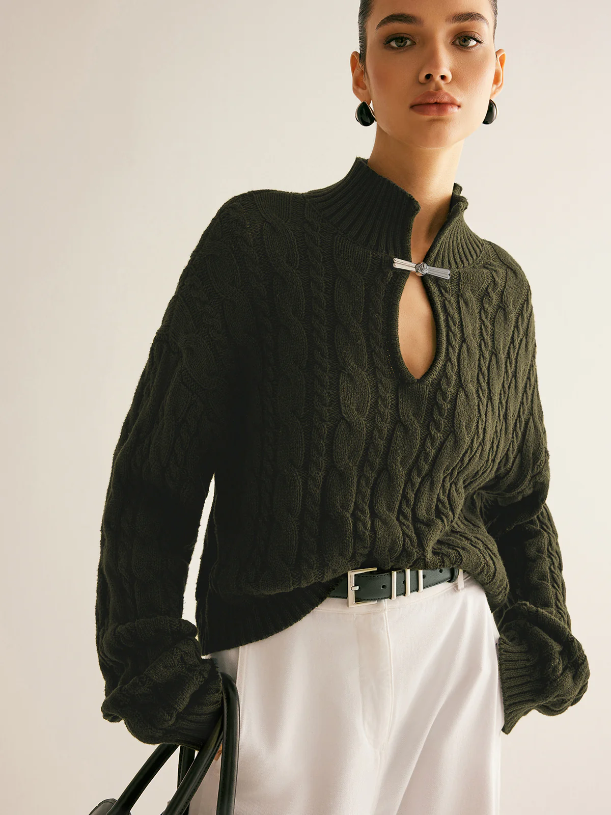 Cotton Keyhole Neckline Knit Top - Image 12