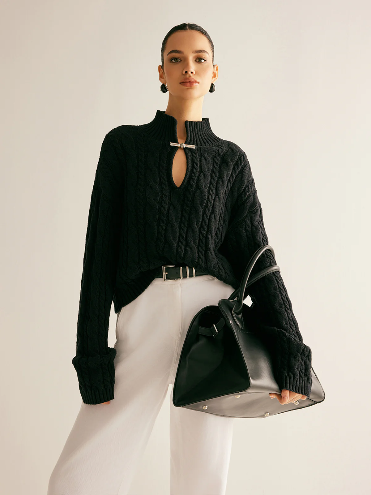 Cotton Keyhole Neckline Knit Top - Image 2