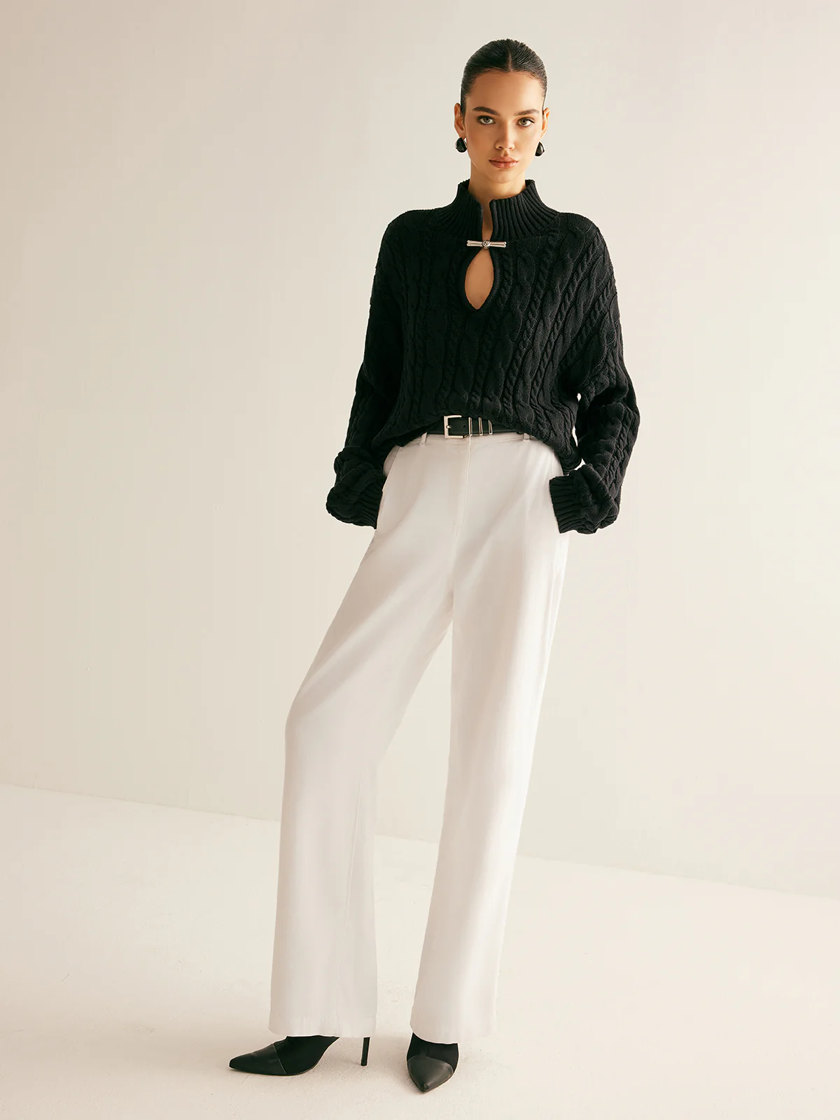 Cotton Keyhole Neckline Knit Top - Image 5