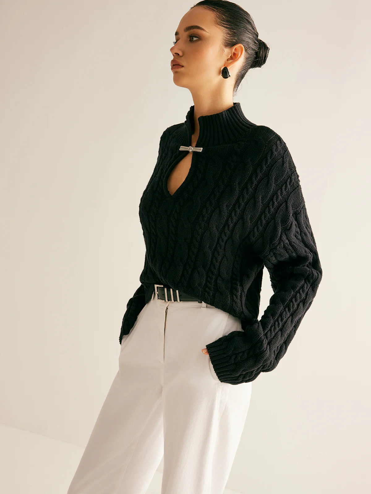 Cotton Keyhole Neckline Knit Top - Image 6