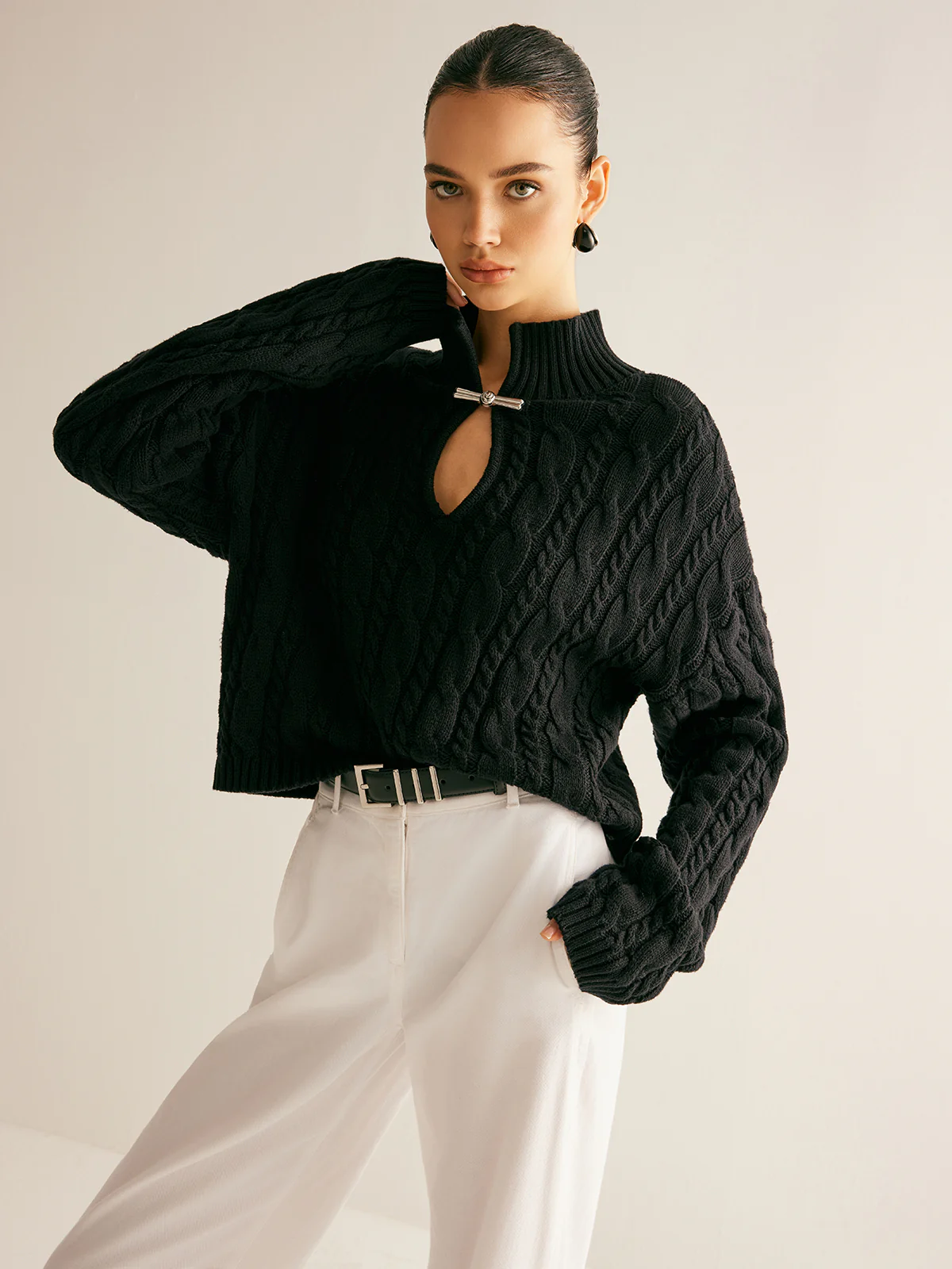 Cotton Keyhole Neckline Knit Top - Image 7