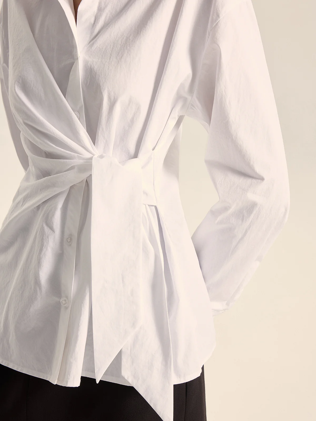 Cotton Asymmetric Tie-Waist Shirt - Image 4