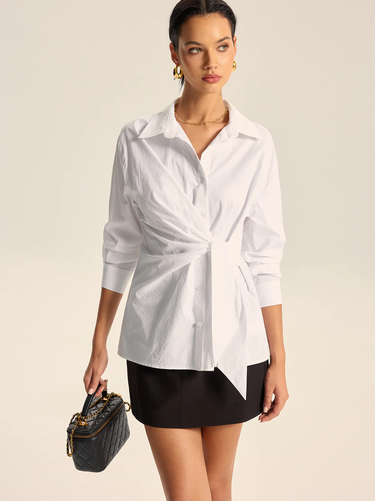 Cotton Asymmetric Tie-Waist Shirt - Image 5
