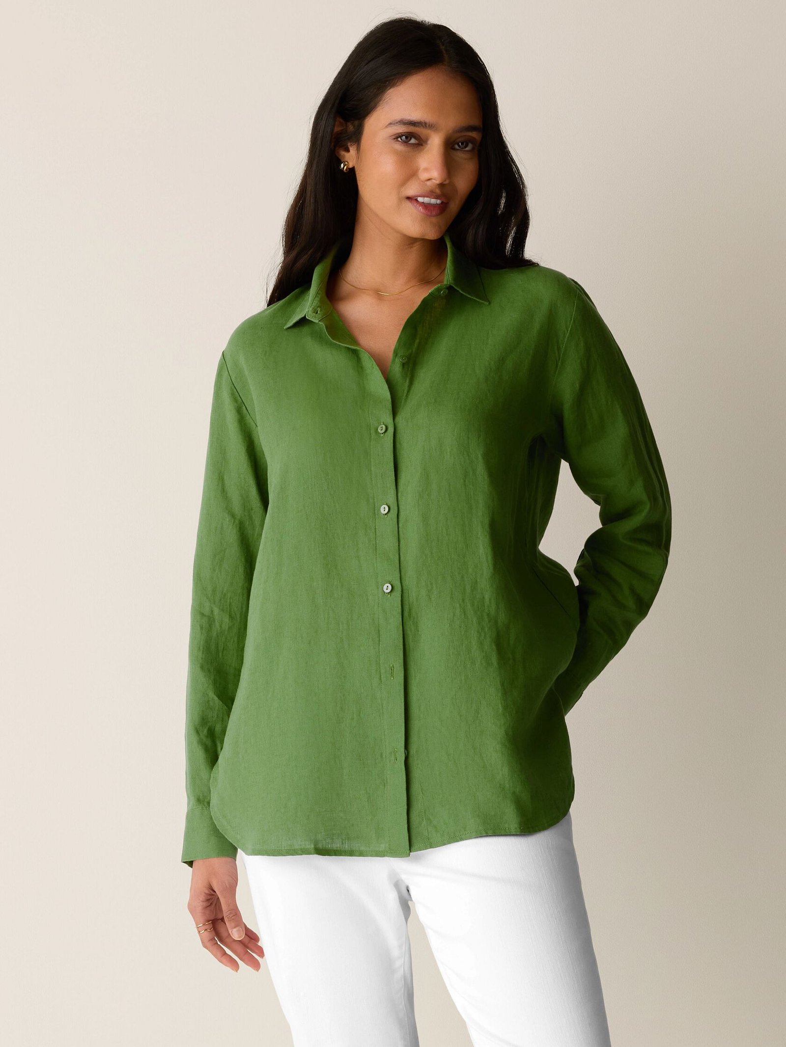 Organic Handkerchief Linen Classic Collar Shirt - Image 11
