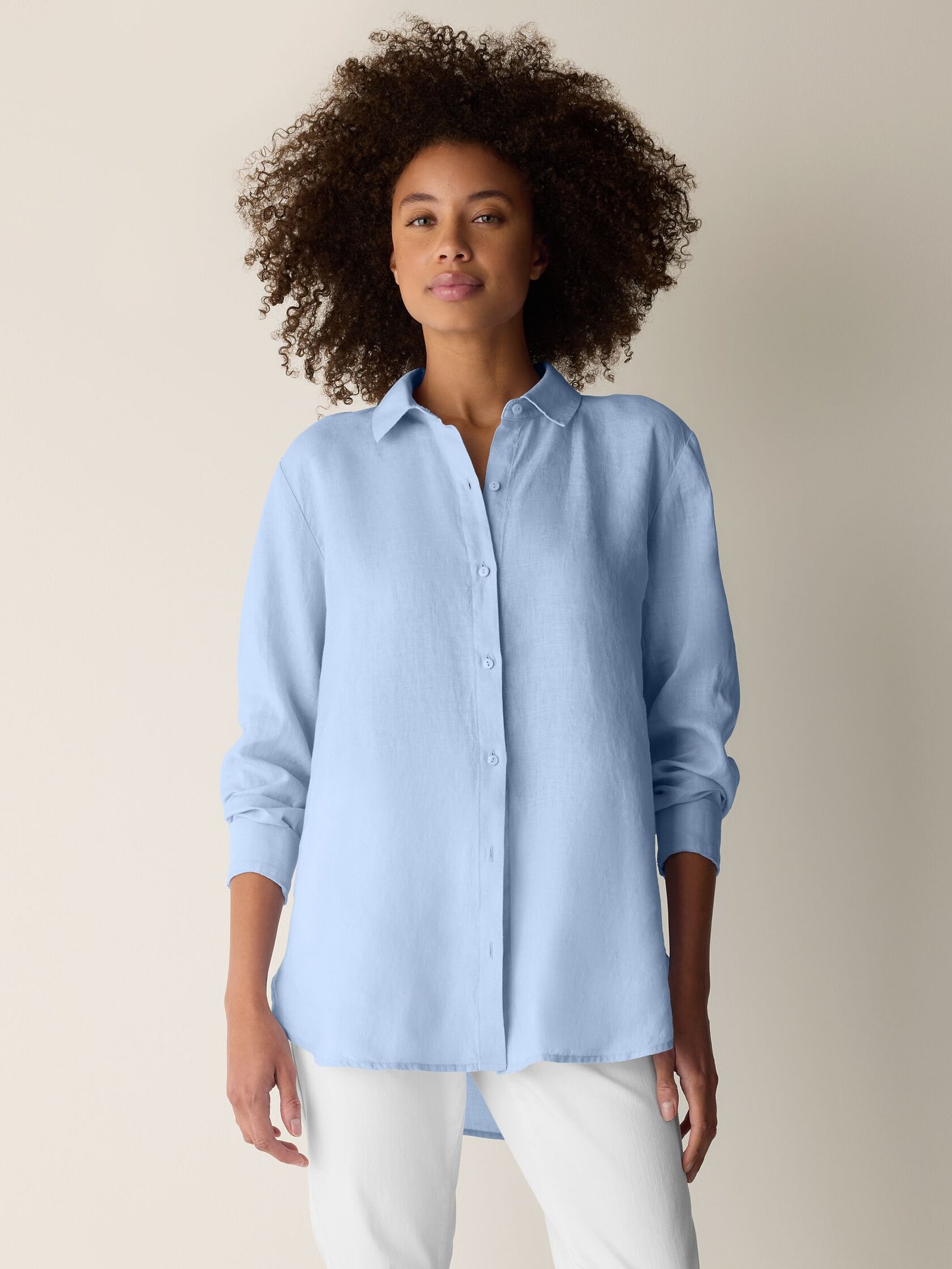 Organic Handkerchief Linen Classic Collar Shirt - Image 13