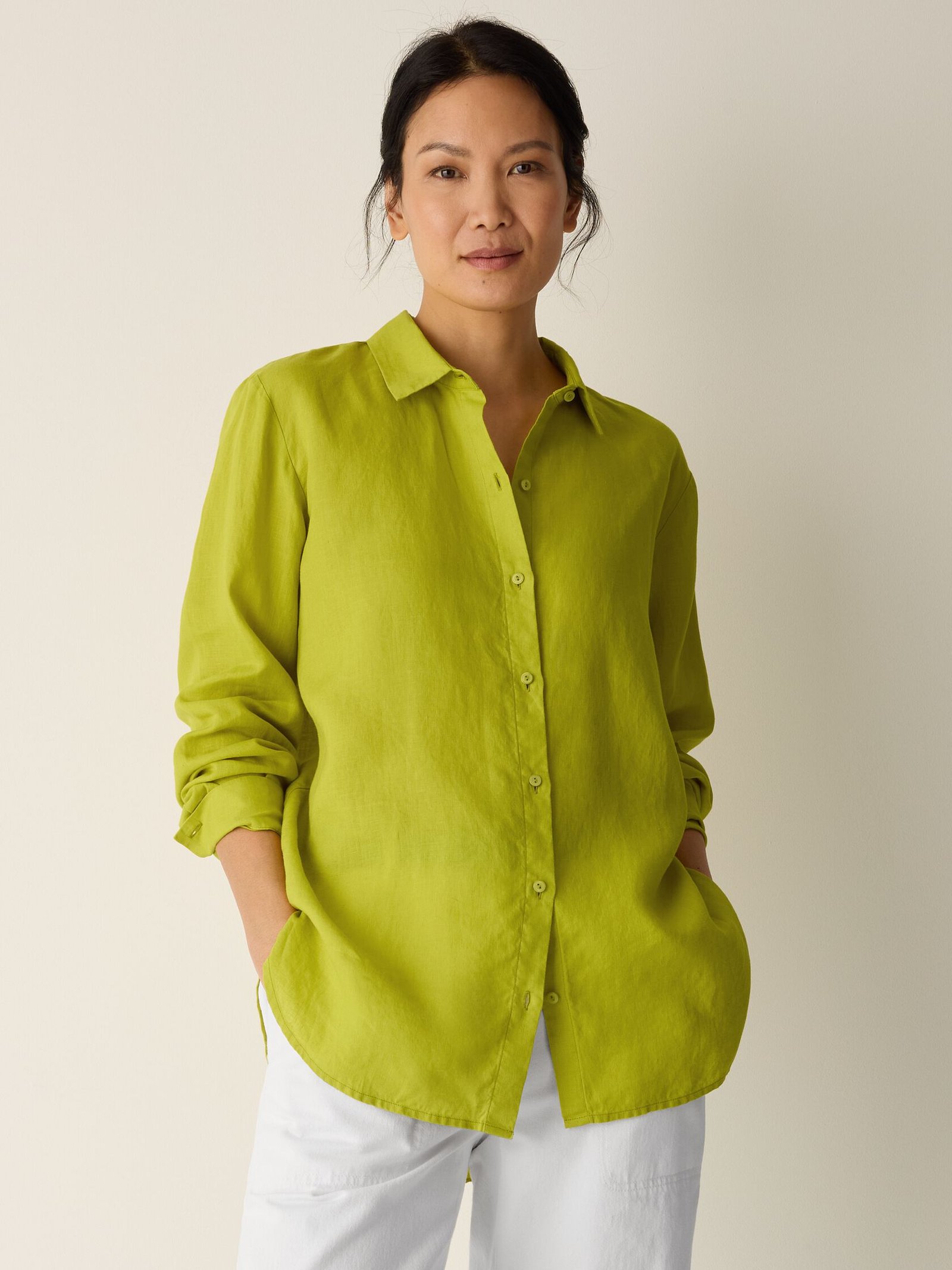 Organic Handkerchief Linen Classic Collar Shirt - Image 15