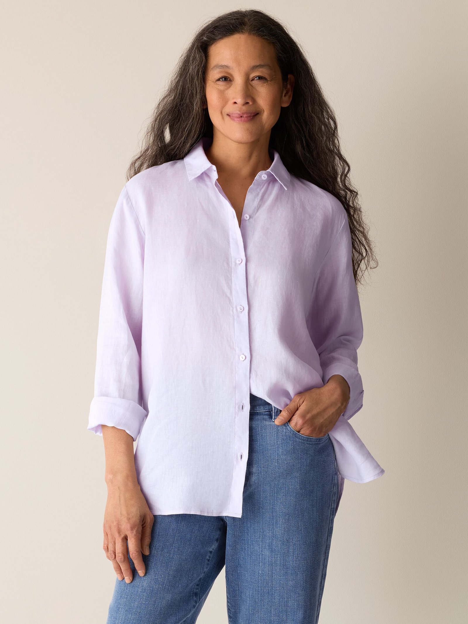 Organic Handkerchief Linen Classic Collar Shirt - Image 17