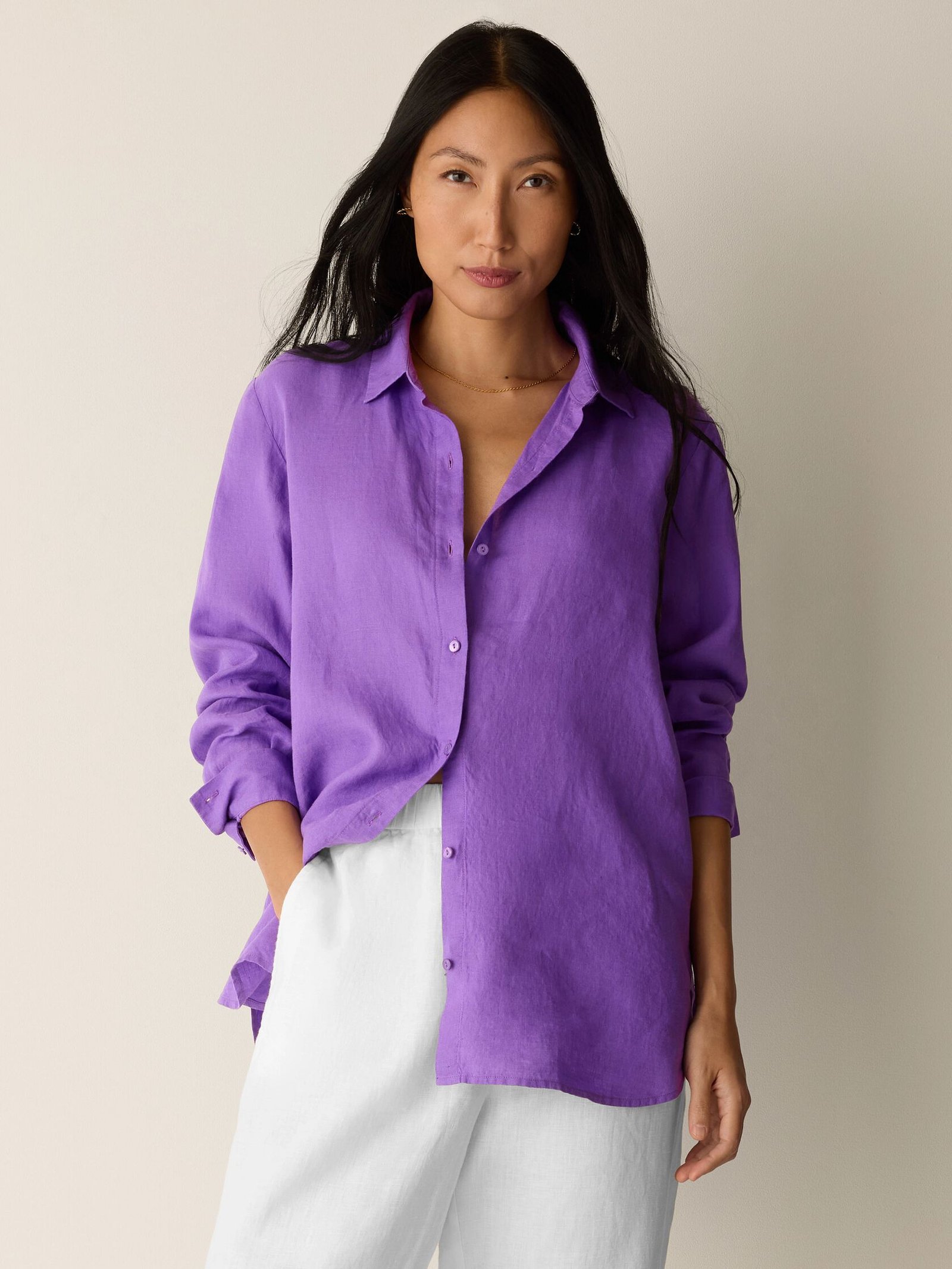 Organic Handkerchief Linen Classic Collar Shirt - Image 19