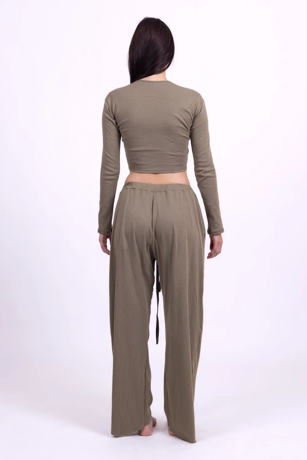 Olive Organic Cotton Long Sleeve Cropped Shirt - Image 6