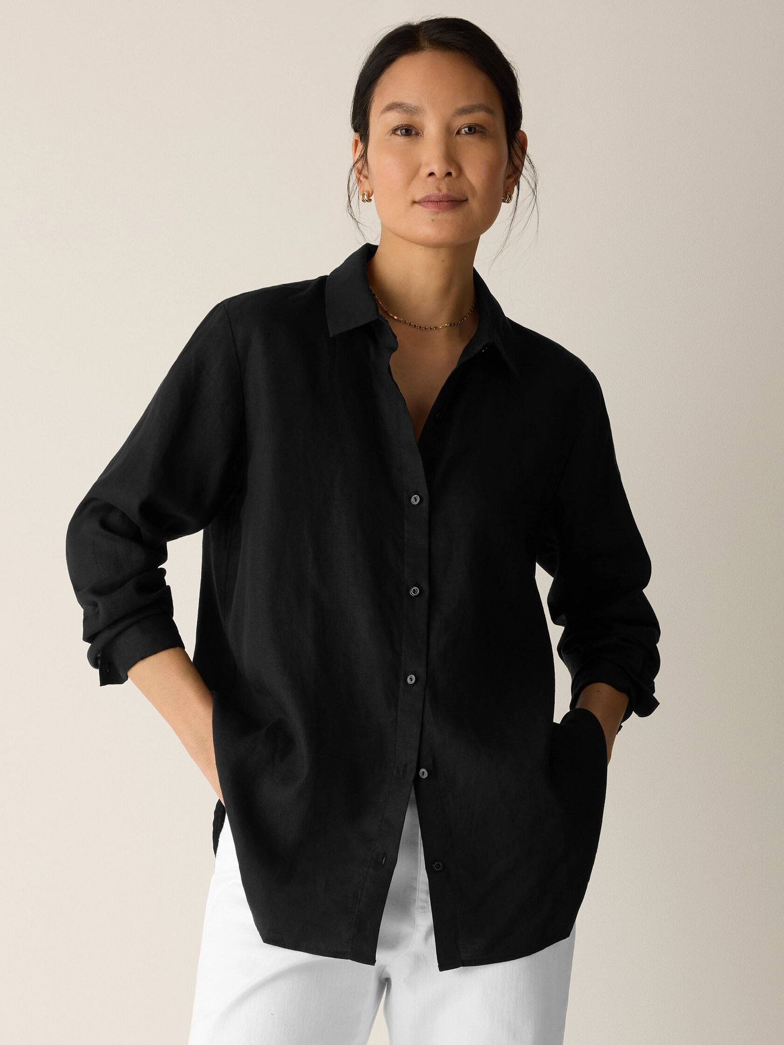 Organic Handkerchief Linen Classic Collar Shirt - Image 7