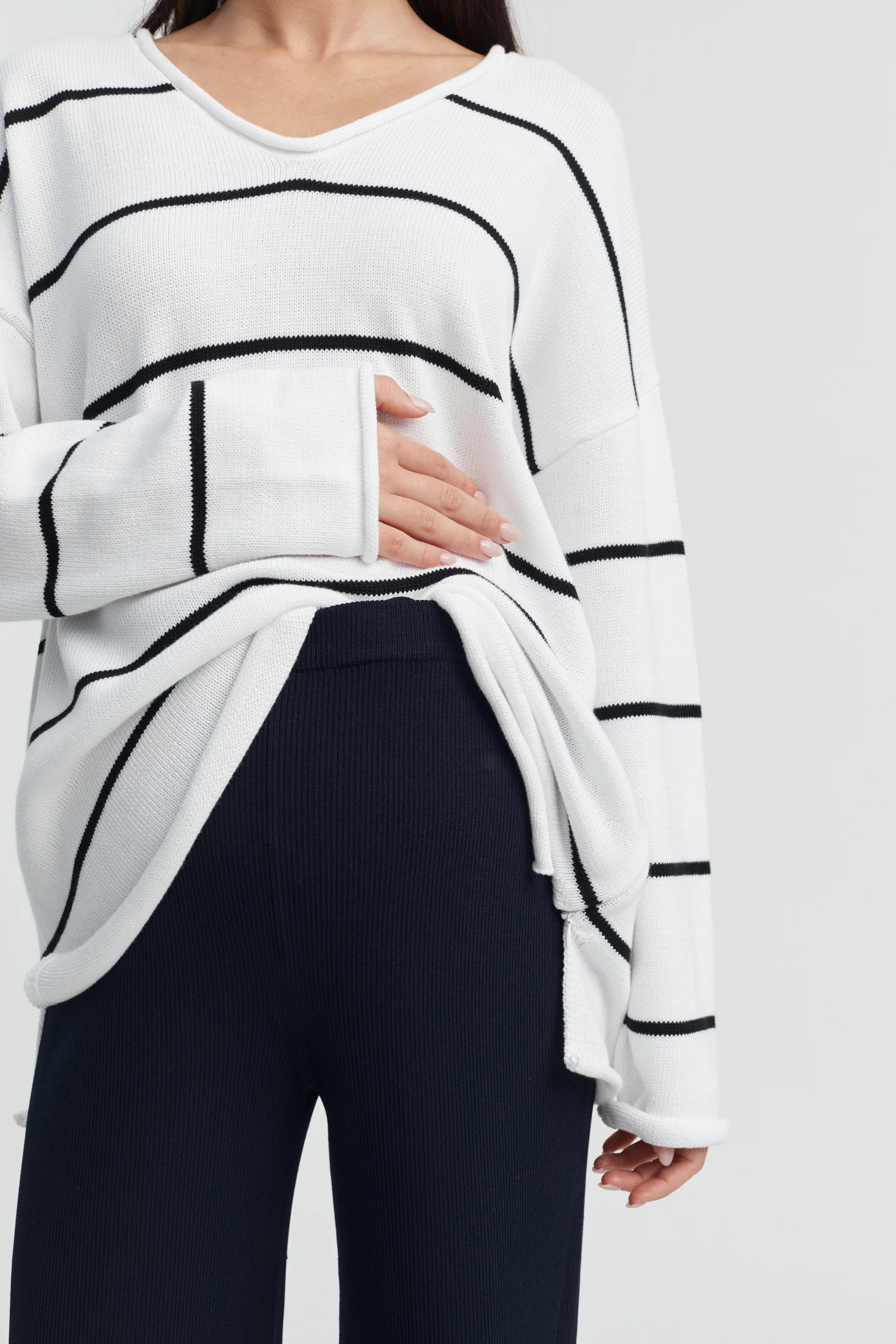 Stripe V Neck Knit Jumper - Image 10