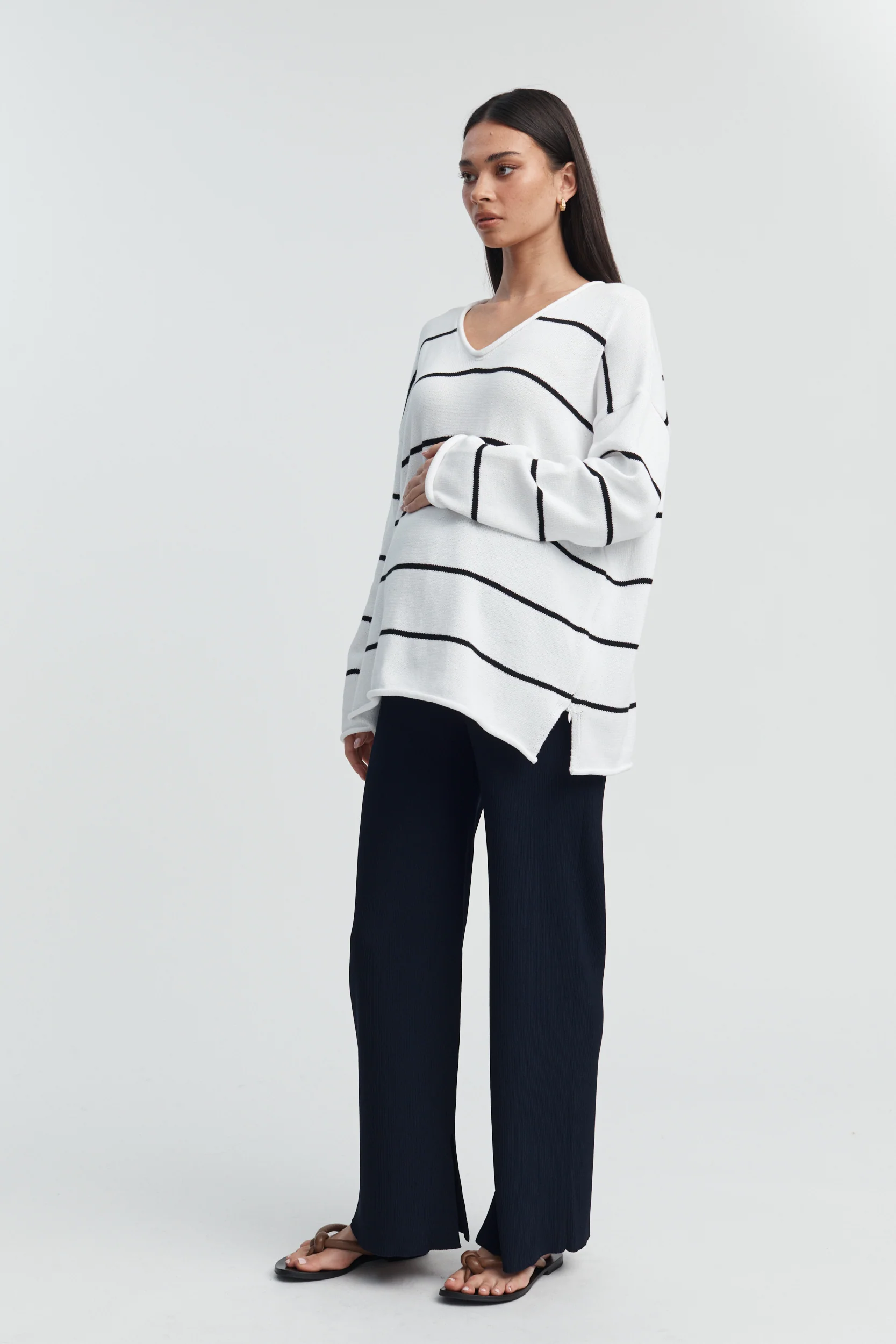 Stripe V Neck Knit Jumper - Image 9