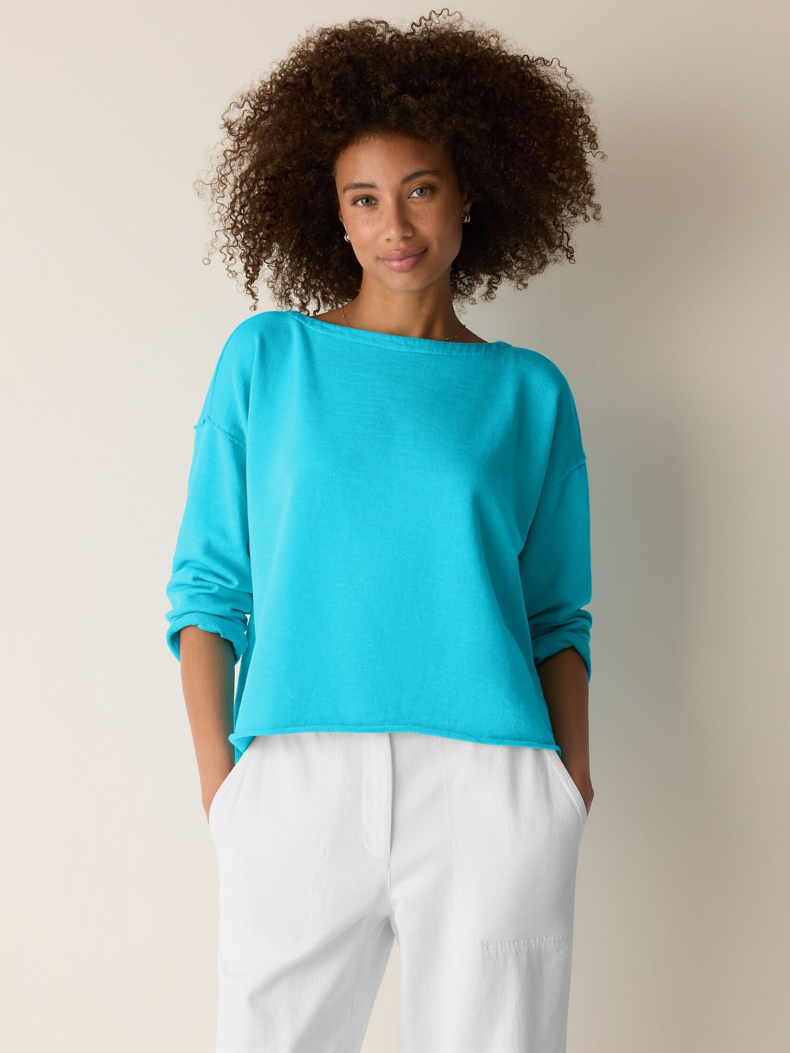 Garment-Dyed Organic Cotton Terry Bateau Neck Box-Top - Image 13