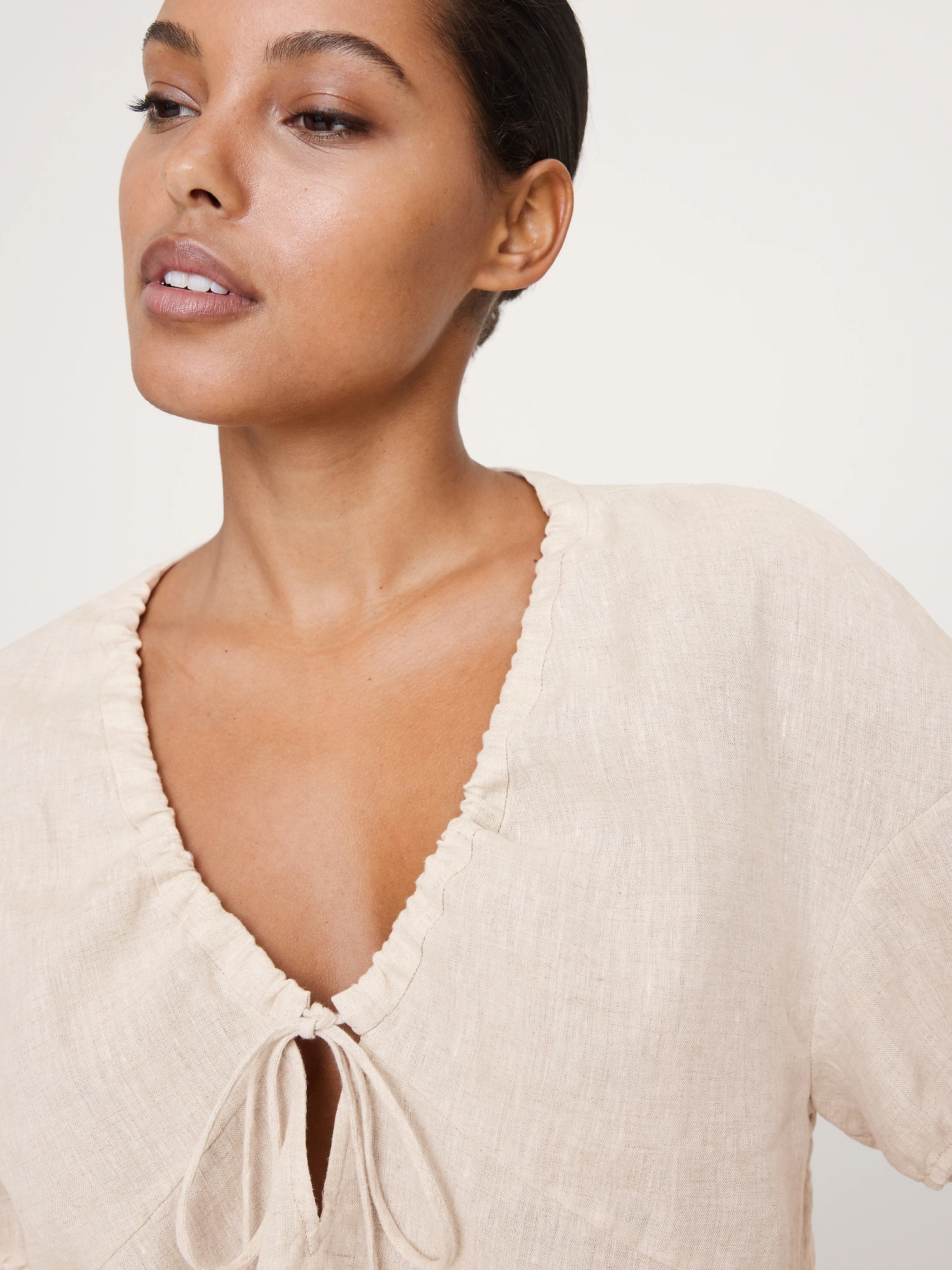 Linen Tie-Front V-Neck Top - Image 3