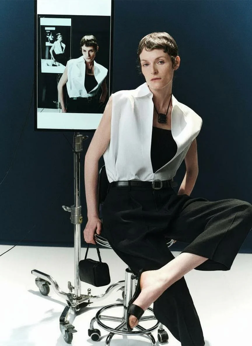 Cest M Pima Cotton-Linen Deep V Sleeveless Shirt - Image 5