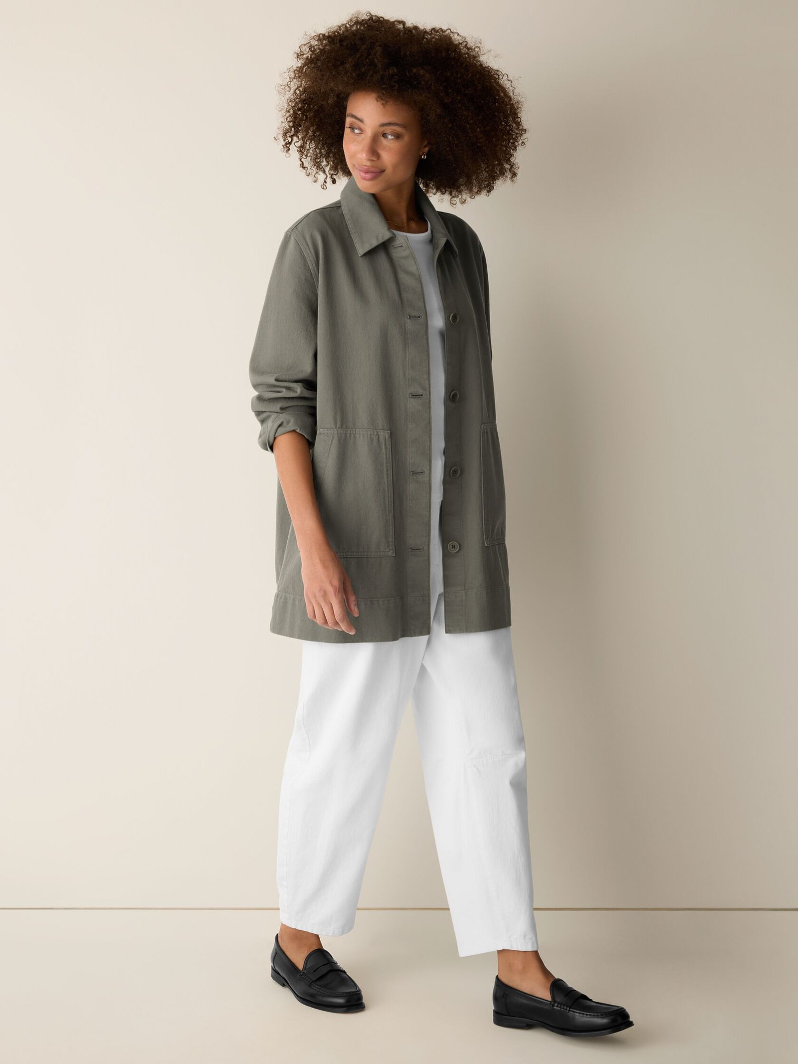 Garment-Dyed Utility Cotton Classic Collar Long Jacket - Image 2