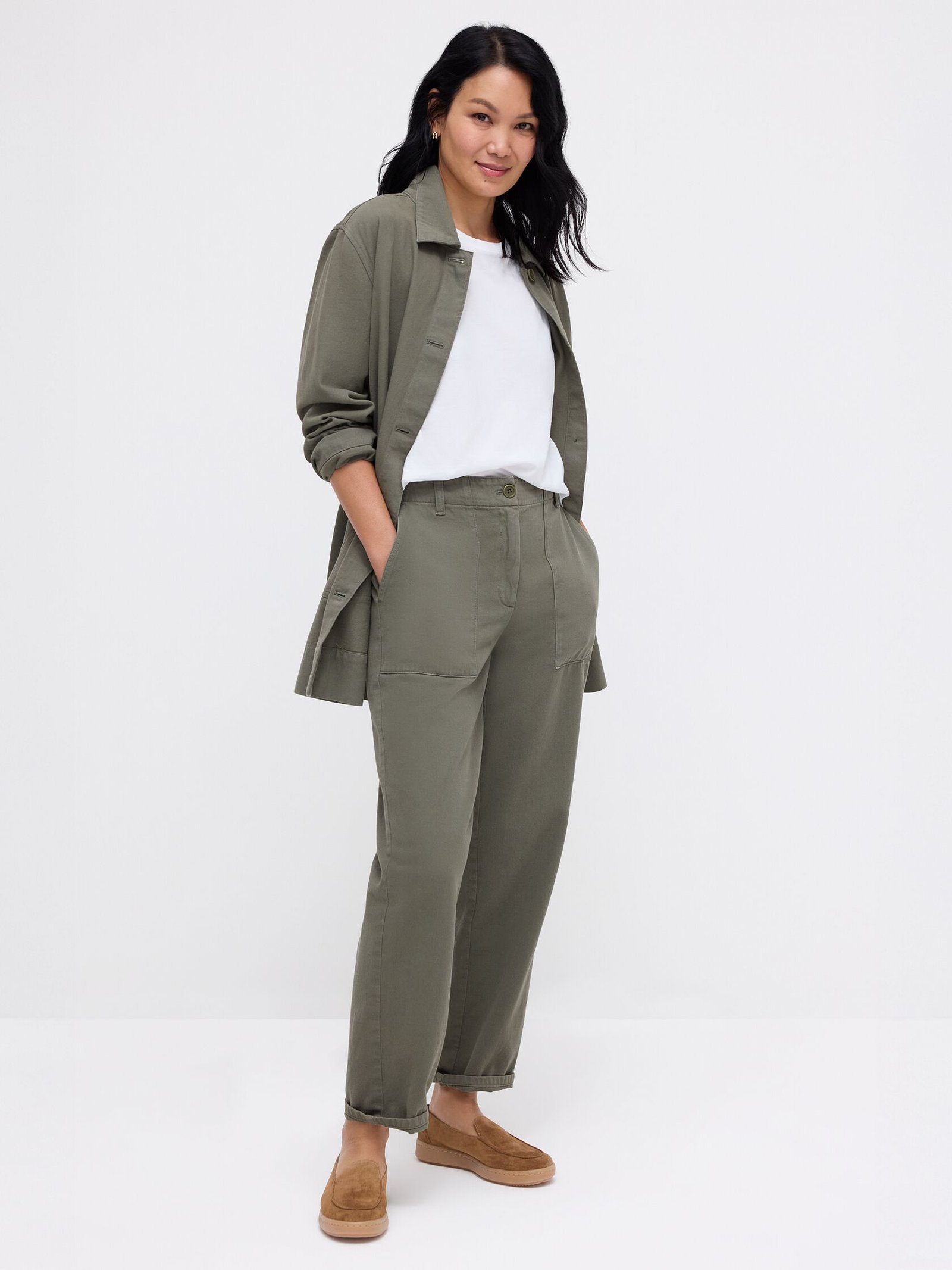 Garment-Dyed Utility Cotton Classic Collar Long Jacket - Image 6